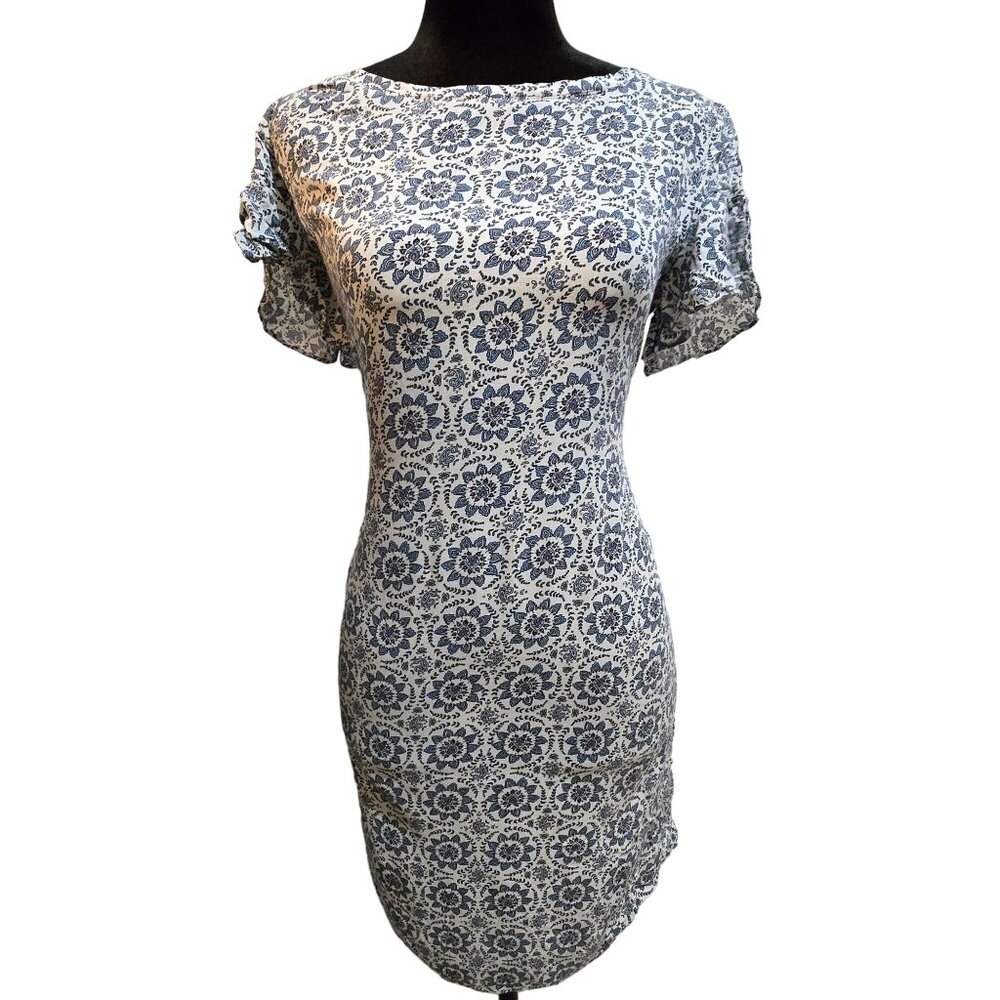 LOFT Floral Print Lace Dress cottagecore With Short Sleeves